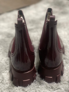 Women's Burgundy patent Lug Sole Rain Boots