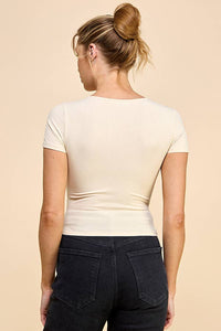 Short Sleeve Henry Button Detail Top