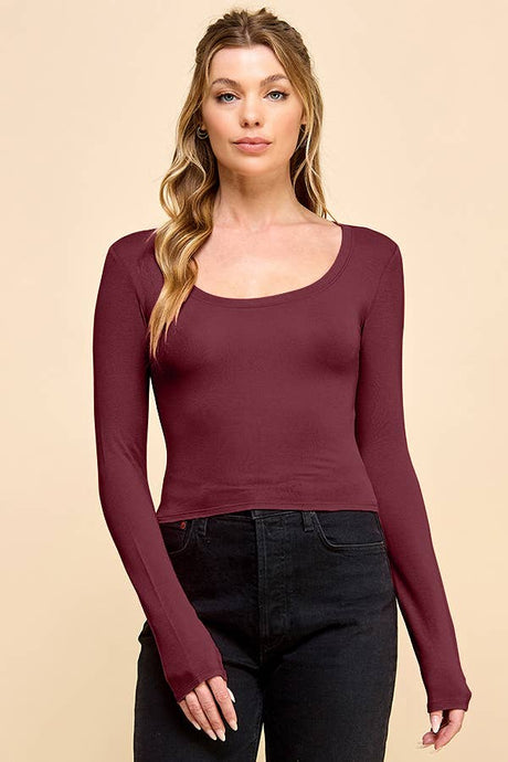 Scoop Neck Long Sleeve Crop Top