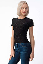 Load image into Gallery viewer, Crew Neck Knit Eyelet Short Sleeve Tee