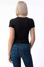 Load image into Gallery viewer, Crew Neck Knit Eyelet Short Sleeve Tee