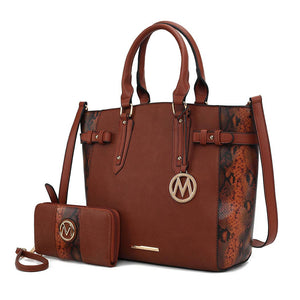 MKF Joelle Faux-Snake Embossed Tote bag with Wallet by Mia K: Baby Blue