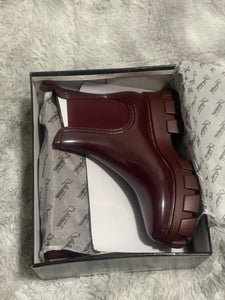 Women's Burgundy patent Lug Sole Rain Boots