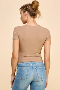 Short Sleeve Henry Button Detail Top