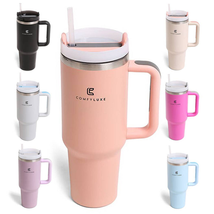 Solid Colored 40oz ComfyLuxe Tumbler with Handle and Straw
