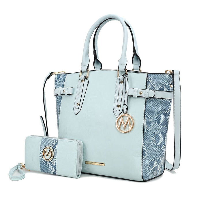MKF Joelle Faux-Snake Embossed Tote bag with Wallet by Mia K: Baby Blue