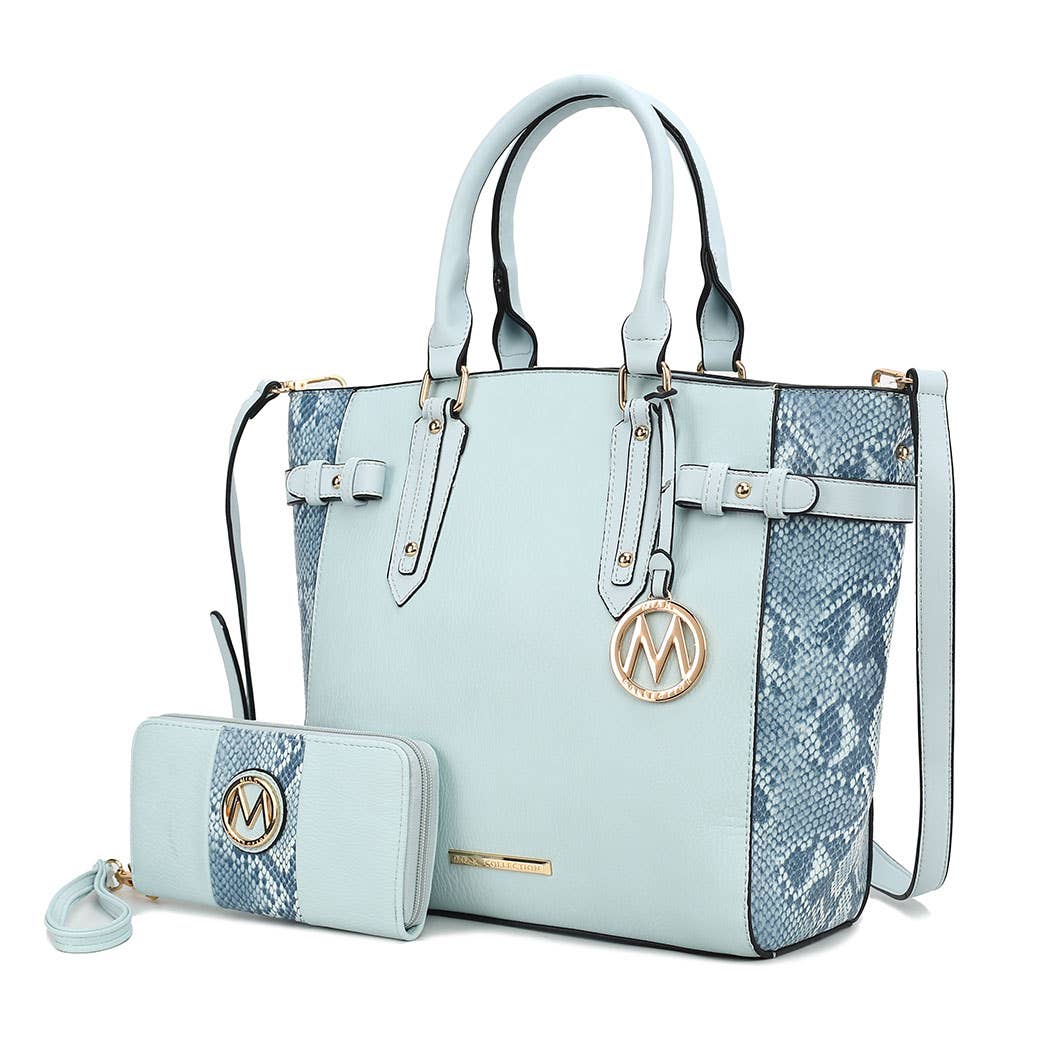 MKF Joelle Faux-Snake Embossed Tote bag with Wallet by Mia K: Baby Blue